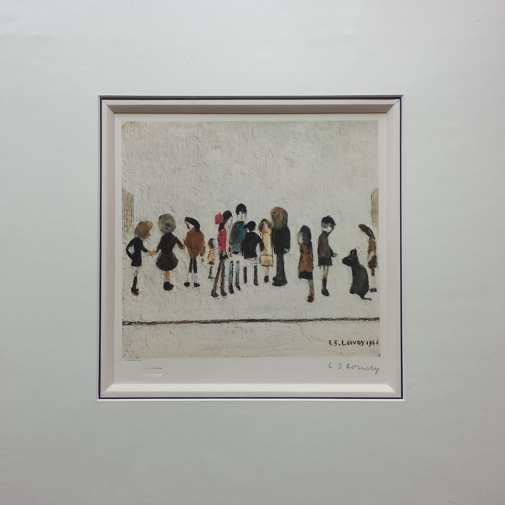 lowry group of children signed print mounted lslowry