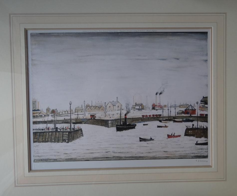 lowry harbour mounted signed print lslowry