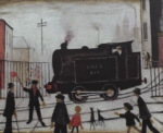 lowry signed prints, level crossing with train